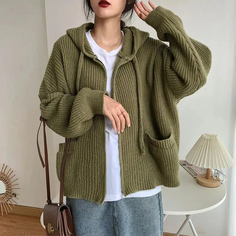 Style Core Aesthetics, New Style Trends - Oversized Knitted Hooded Cardigan