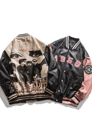 Style Core Aesthetics, New Style Trends - Oversized Pu Leather Varsity Jacket