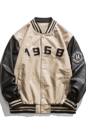 Style Core Aesthetics, New Style Trends - Oversized Pu Leather Varsity Jacket