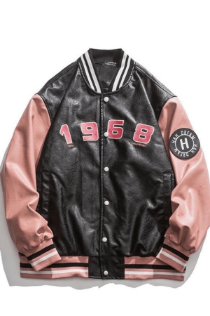 Style Core Aesthetics, New Style Trends - Oversized Pu Leather Varsity Jacket