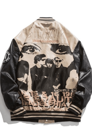Style Core Aesthetics, New Style Trends - Oversized Pu Leather Varsity Jacket