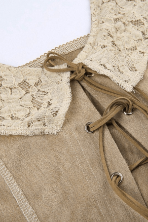 Style Core Aesthetics, New Style Trends - Panel Lace Tie Front Halter Tank Top