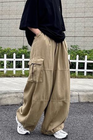 Style Core Aesthetics, New Style Trends - Pantalon cargo baggy vintage à poches plissées