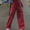 Style Core Aesthetics, New Style Trends - Pantalon Cargo Motif Carreaux Rouge Punk