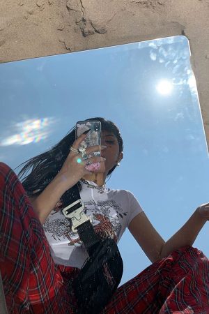 Style Core Aesthetics, New Style Trends - Pantalon Cargo Motif Carreaux Rouge Punk