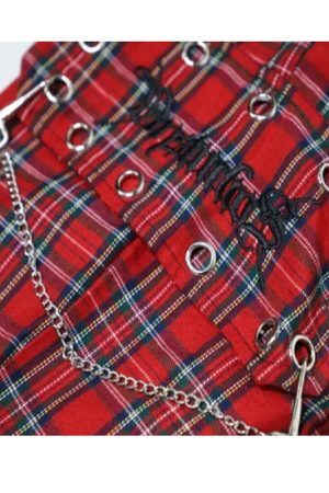 Style Core Aesthetics, New Style Trends - Pantalon Cargo Motif Carreaux Rouge Punk