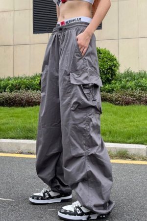 Style Core Aesthetics, New Style Trends - Pantalon cargo parachute surdimensionné Y2K