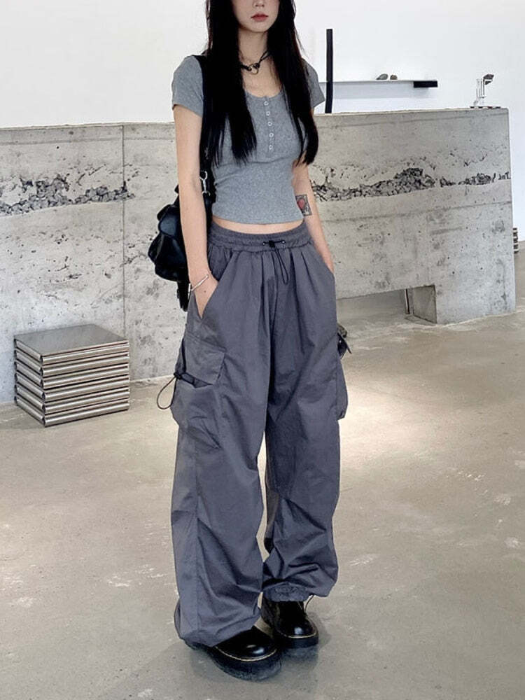 Style Core Aesthetics, New Style Trends - Pantalon Cargo Parachute Y2K Style Core Aesthetics, New Style Trends - Pantalon Cargo Parachute Y2K
