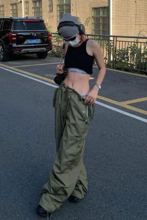 Style Core Aesthetics, New Style Trends - Pantalon Parachute Baggy à cordon de serrage Y2K