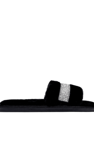 Style Core Aesthetics, New Style Trends - Pantoufles Plates Fluff Strass