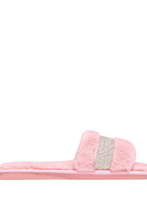 Style Core Aesthetics, New Style Trends - Pantoufles Plates Fluff Strass