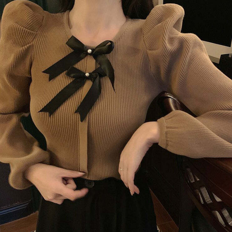 Style Core Aesthetics, New Style Trends - Parisian Style Ribbed Top with Bows Style Core Aesthetics, New Style Trends - Parisian Style Ribbed Top with Bows