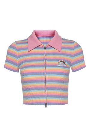 Style Core Aesthetics, New Style Trends - Pastel Rainbow Zip Top