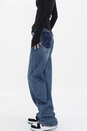 Style Core Aesthetics, New Style Trends - Patch Pocket Straight Leg Denim Jeans