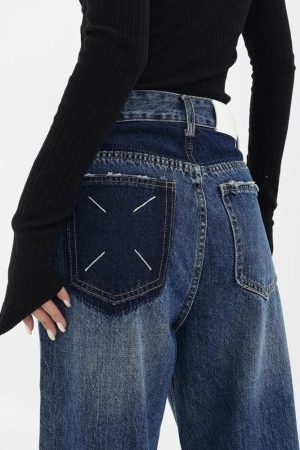 Style Core Aesthetics, New Style Trends - Patch Pocket Straight Leg Denim Jeans