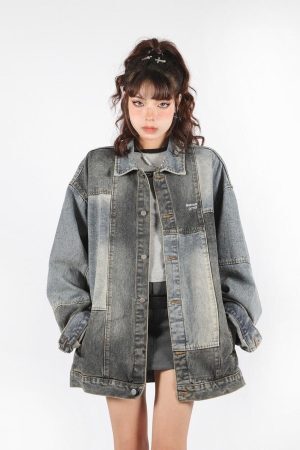 Style Core Aesthetics, New Style Trends - Patchwork Oversized Denim Jacket