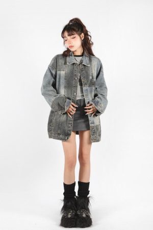 Style Core Aesthetics, New Style Trends - Patchwork Oversized Denim Jacket
