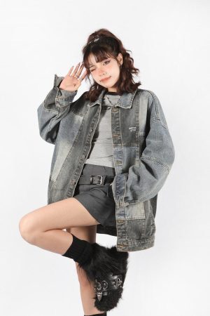 Style Core Aesthetics, New Style Trends - Patchwork Oversized Denim Jacket