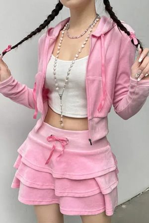 Style Core Aesthetics, New Style Trends - Pink Aesthetic Skirt & Hoodie Two Piece Set