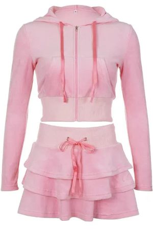 Style Core Aesthetics, New Style Trends - Pink Aesthetic Skirt & Hoodie Two Piece Set