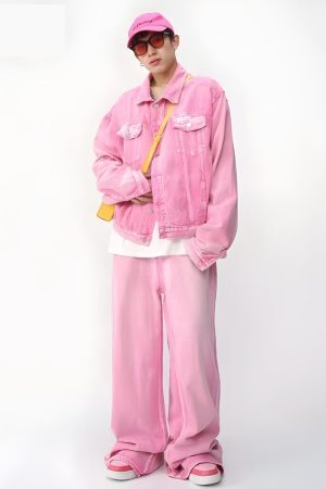 Style Core Aesthetics, New Style Trends - Pink Denim Jacket & Pants Two Piece Set
