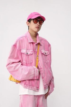 Style Core Aesthetics, New Style Trends - Pink Denim Jacket & Pants Two Piece Set