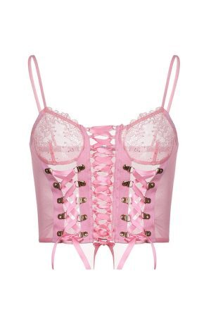 Style Core Aesthetics, New Style Trends - Pink Lace Mesh Top