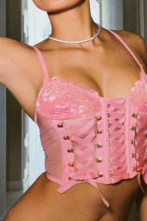 Style Core Aesthetics, New Style Trends - Pink Lace Mesh Top