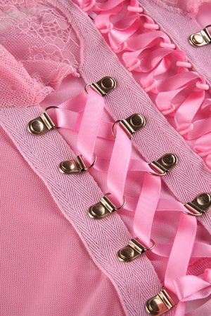 Style Core Aesthetics, New Style Trends - Pink Lace Mesh Top