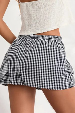 Style Core Aesthetics, New Style Trends - Plaid Bubble Mini Skirt