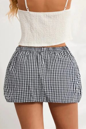 Style Core Aesthetics, New Style Trends - Plaid Bubble Mini Skirt