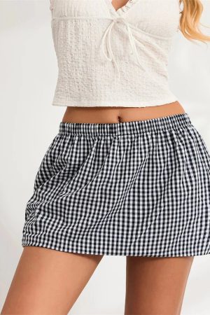 Style Core Aesthetics, New Style Trends - Plaid Bubble Mini Skirt