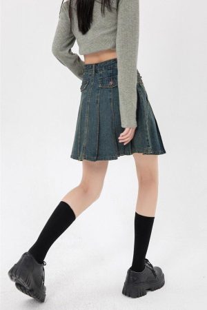 Style Core Aesthetics, New Style Trends - Pleated Denim Mini Skirt