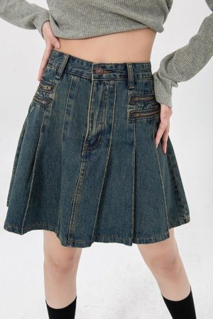 Style Core Aesthetics, New Style Trends - Pleated Denim Mini Skirt