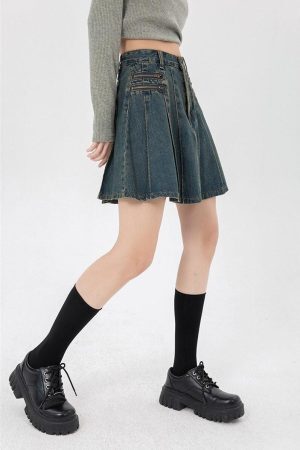 Style Core Aesthetics, New Style Trends - Pleated Denim Mini Skirt