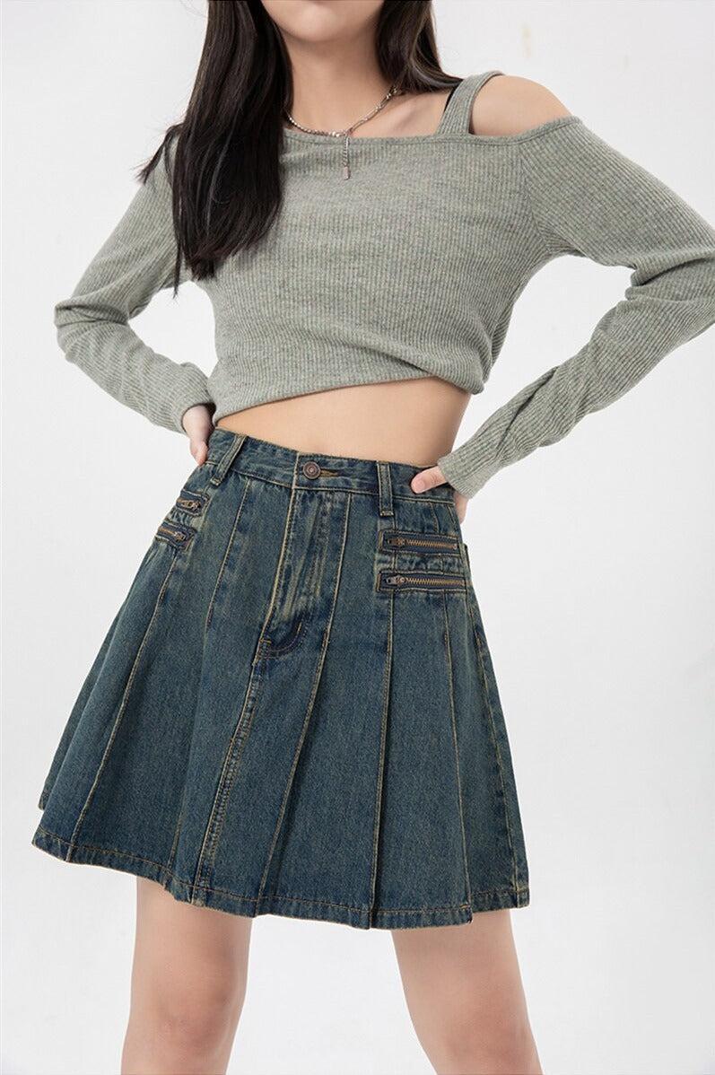Style Core Aesthetics, New Style Trends - Pleated Denim Mini Skirt