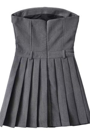 Style Core Aesthetics, New Style Trends - Pleated Mini Dress in Grey