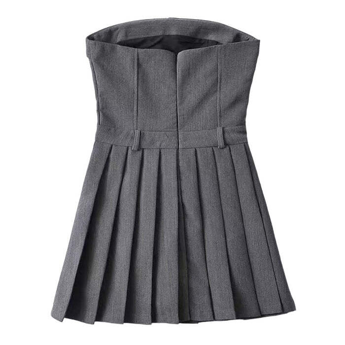Style Core Aesthetics, New Style Trends - Pleated Mini Dress in Grey Style Core Aesthetics, New Style Trends - Pleated Mini Dress in Grey