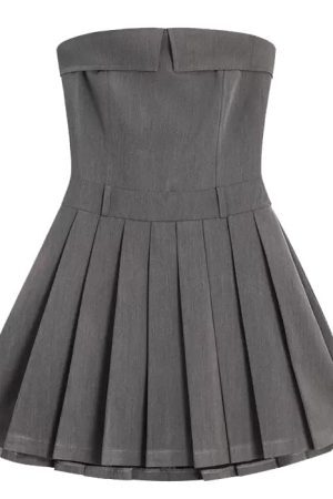 Style Core Aesthetics, New Style Trends - Pleated Mini Dress in Grey