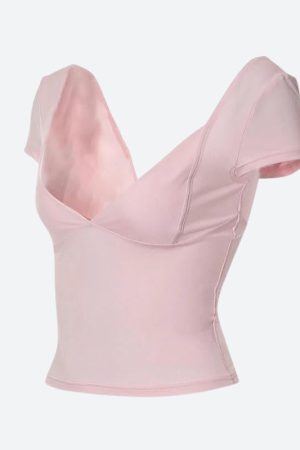 Style Core Aesthetics, New Style Trends - Plunge Neck Bodycon Top