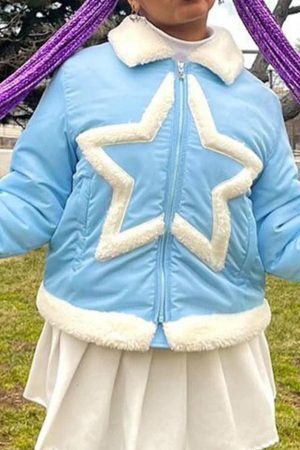Style Core Aesthetics, New Style Trends - Plush Star Trim Design Jacket