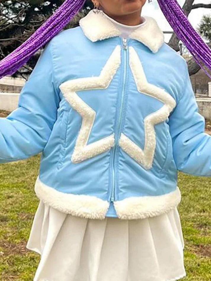 Style Core Aesthetics, New Style Trends - Plush Star Trim Design Jacket Style Core Aesthetics, New Style Trends - Plush Star Trim Design Jacket