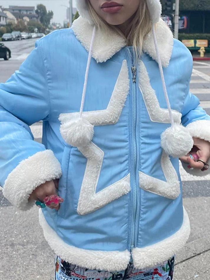 Style Core Aesthetics, New Style Trends - Plush Star Trim Design Jacket Style Core Aesthetics, New Style Trends - Plush Star Trim Design Jacket