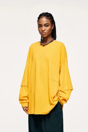 Style Core Aesthetics, New Style Trends - Pocket Layered Sleeve Basic Sweatshirt