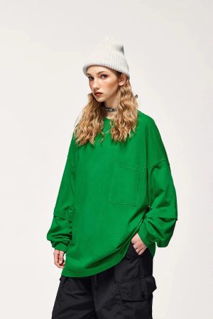 Style Core Aesthetics, New Style Trends - Pocket Layered Sleeve Basic Sweatshirt