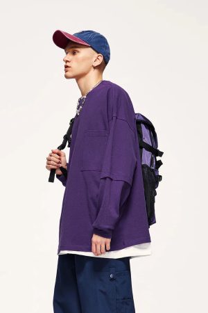 Style Core Aesthetics, New Style Trends - Pocket Layered Sleeve Basic Sweatshirt