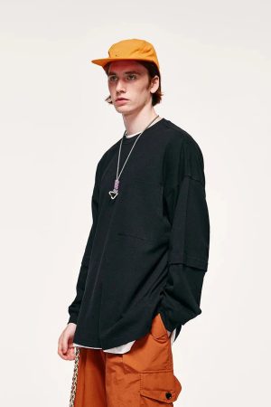 Style Core Aesthetics, New Style Trends - Pocket Layered Sleeve Basic Sweatshirt