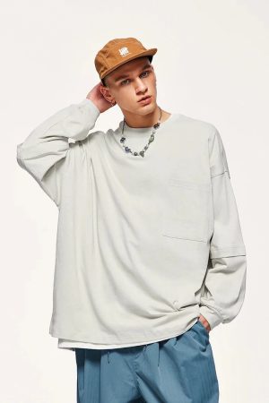 Style Core Aesthetics, New Style Trends - Pocket Layered Sleeve Basic Sweatshirt