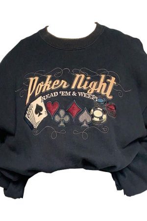 Style Core Aesthetics, New Style Trends - Poker Night Embroidered Sweatshirt