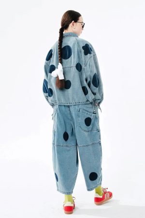 Style Core Aesthetics, New Style Trends - Polka Dot Button Up Denim Jacket